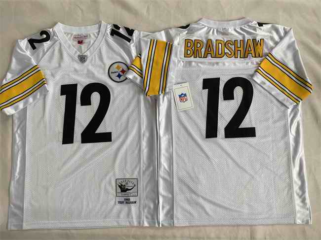Men's Pittsburgh Steelers #12 Terry Bradshaw White Stitched Football Jersey
